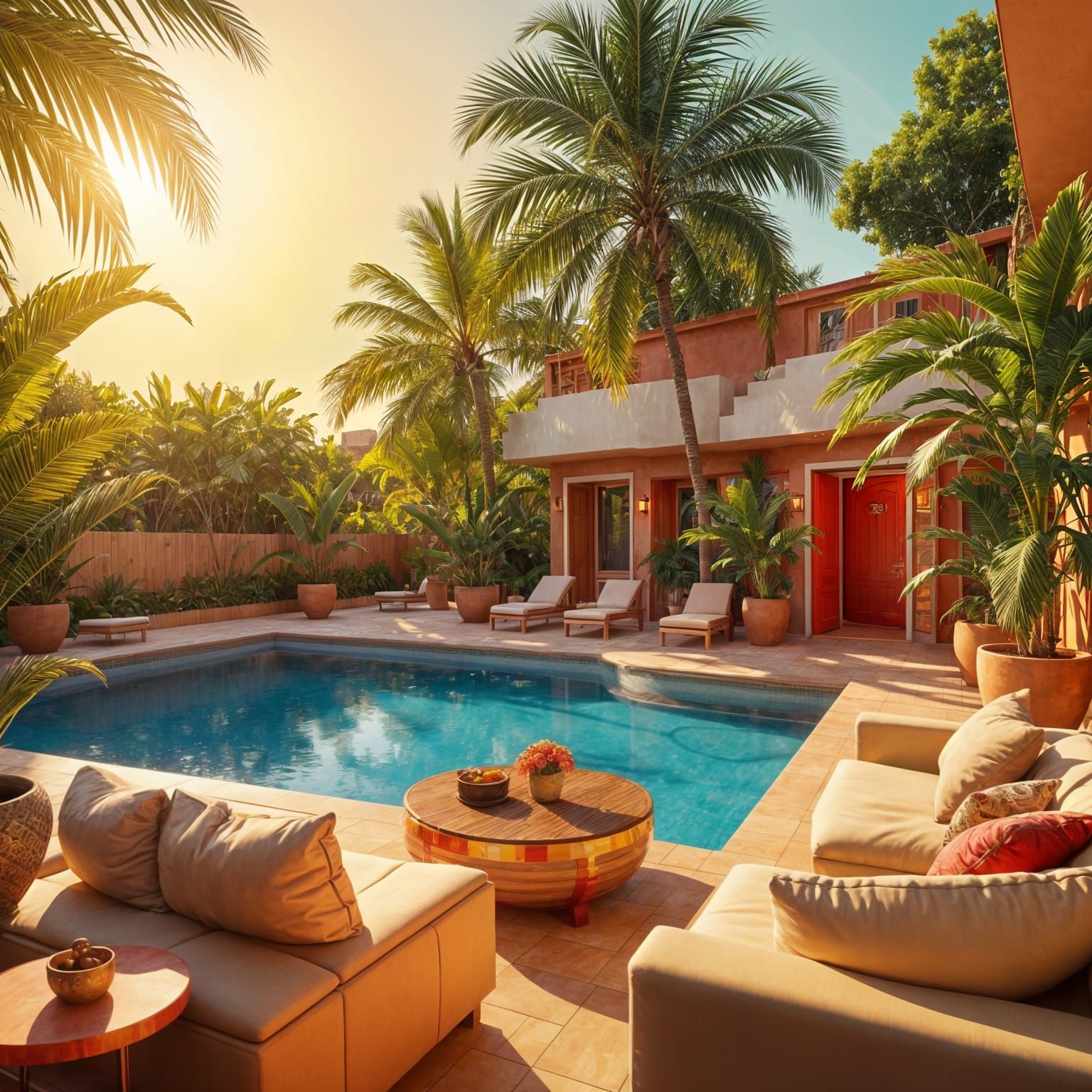 Luxurious Retro Pool Oasis with Cubist Accents