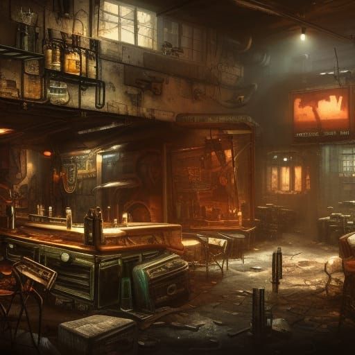 Fantastical Post-Apocalyptic Tavern Amidst Ruins