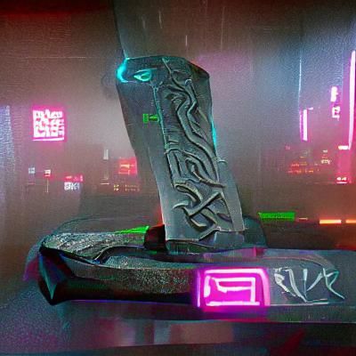 Ancient Glowing Sword in Neon-Lit Pedestal