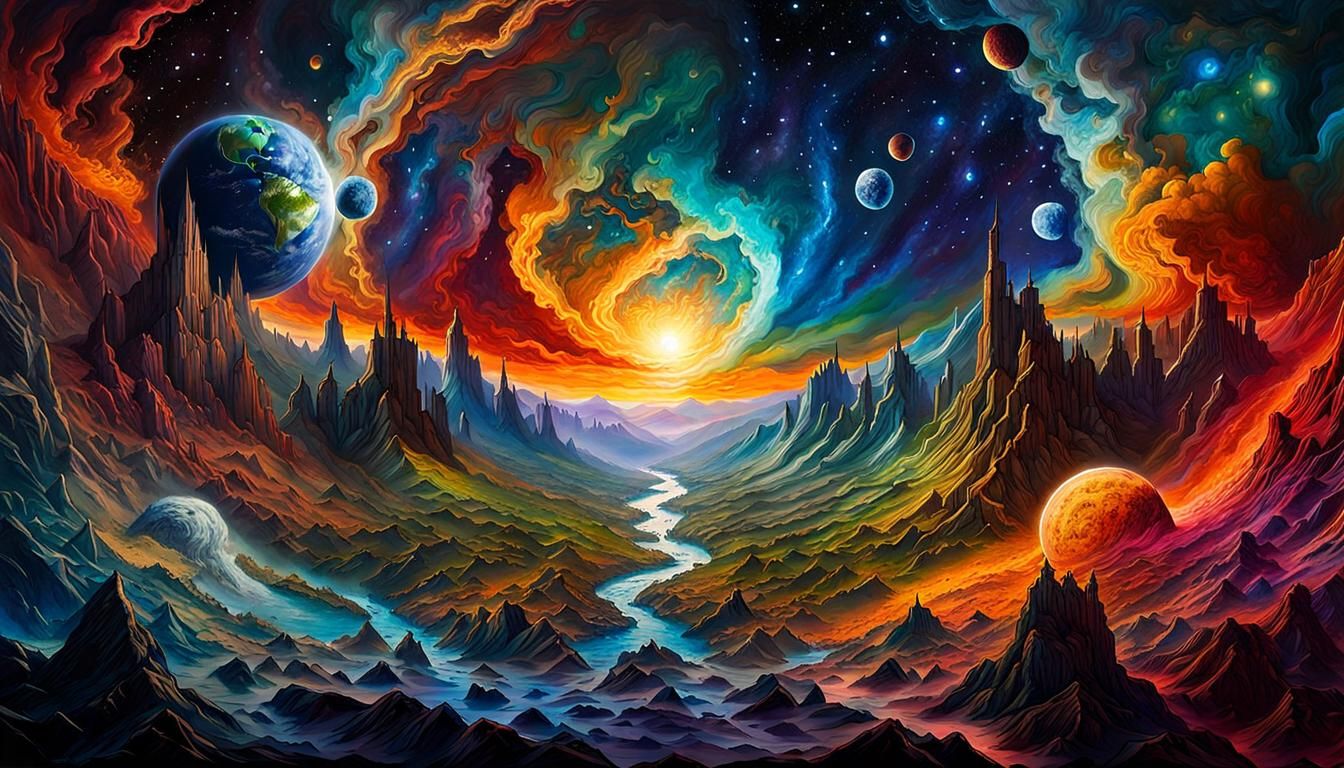 Surreal Cosmic Landscape in Viscous Alcohol Ink Style