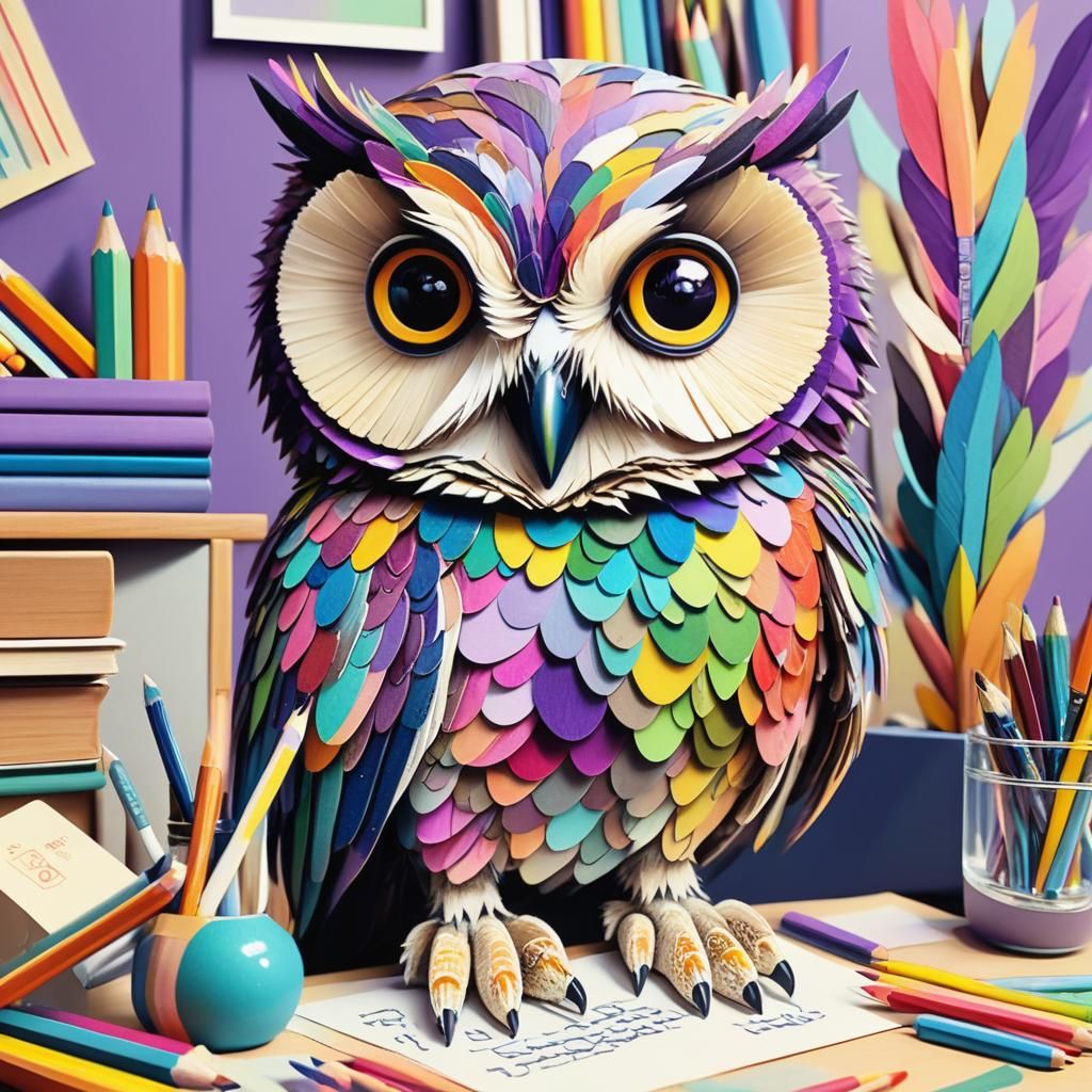 Whimsical Mid Century Modern Kawaii Owl Study