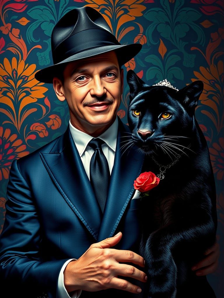 Elegant Frank Sinatra with Black Puma and Tiara in Art Deco ...