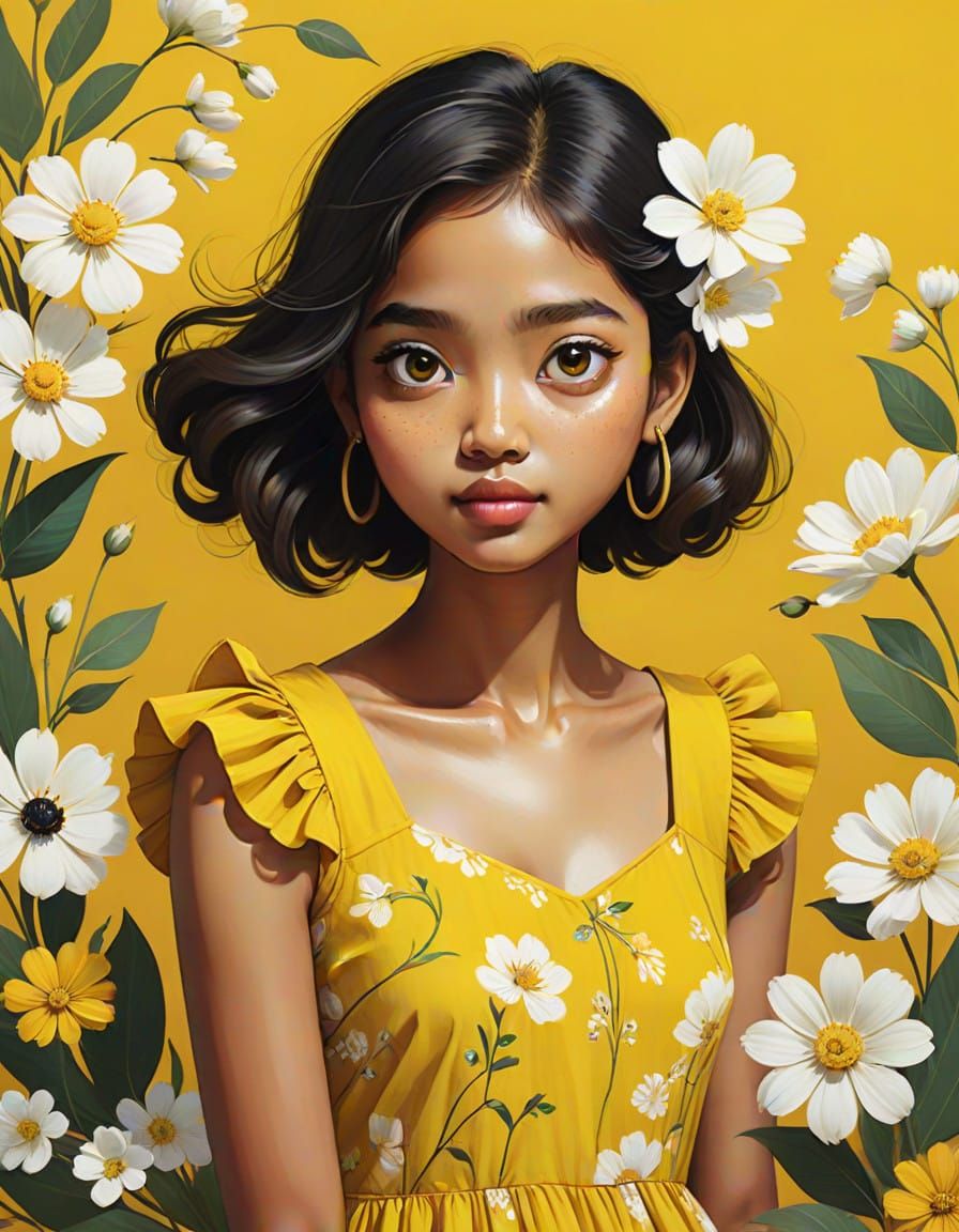 Whimsical Filipino-Dutch Girl in a Bright Yellow Sundress