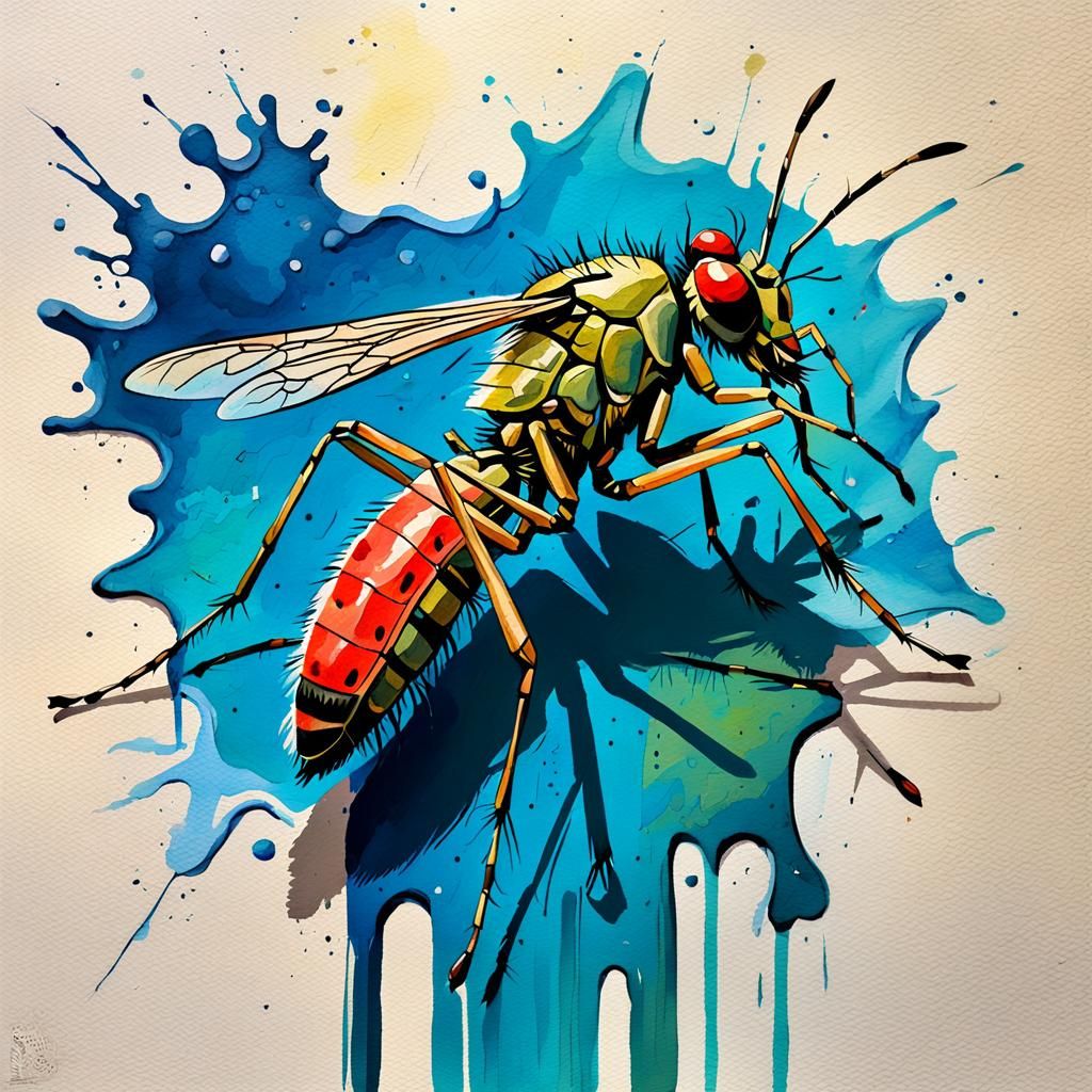 Gouache Masterpiece of a Drunk Mosquito on a Wall
