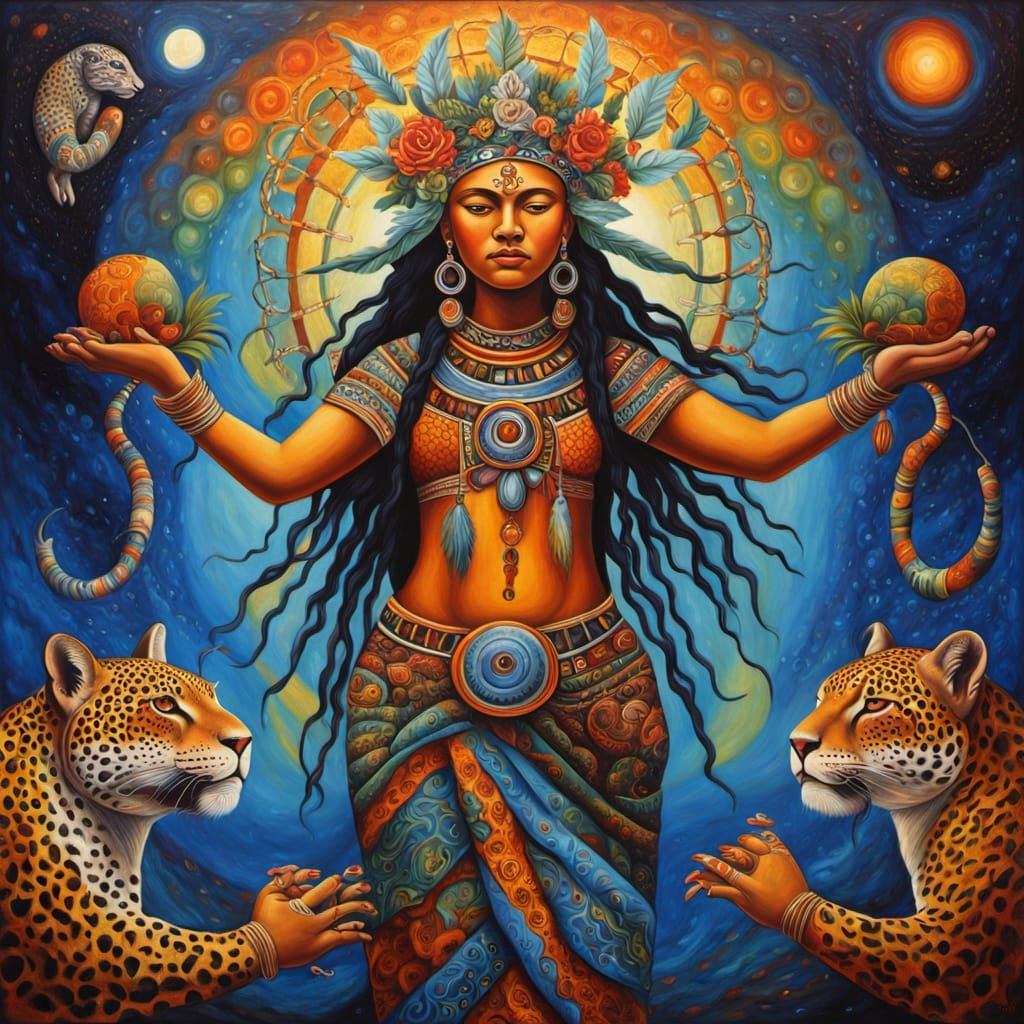 Ix Chel: Mayan Goddess in Surreal Oil Painting