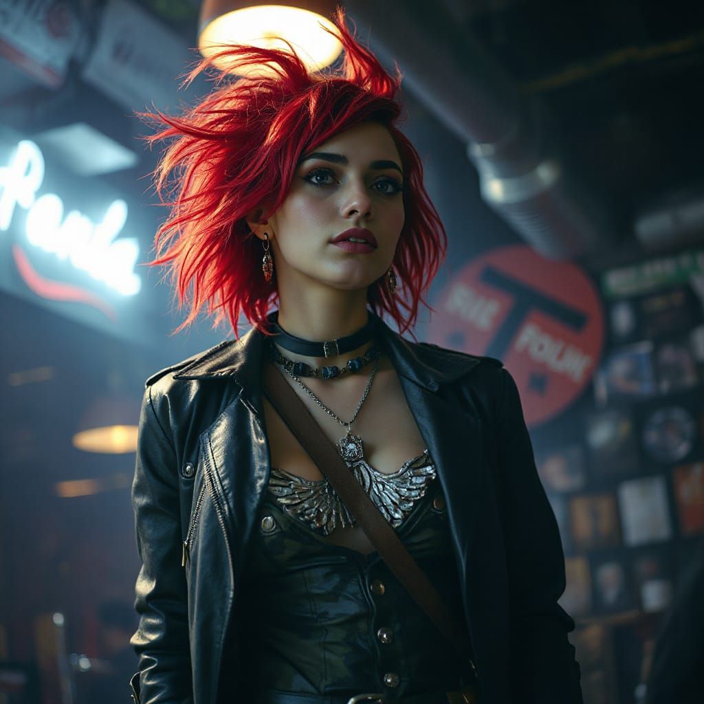 Punk Rock Woman in Dimly Lit Venue