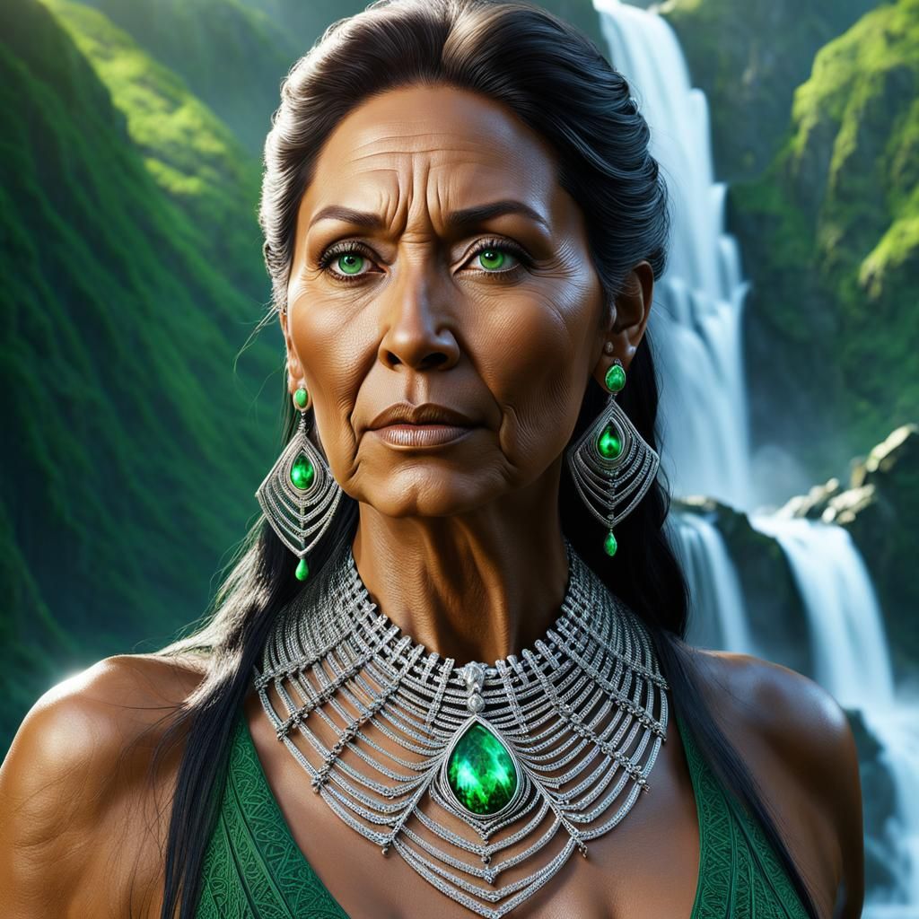 Native American Warrior Goddess in Vibrant Fantasy Realm