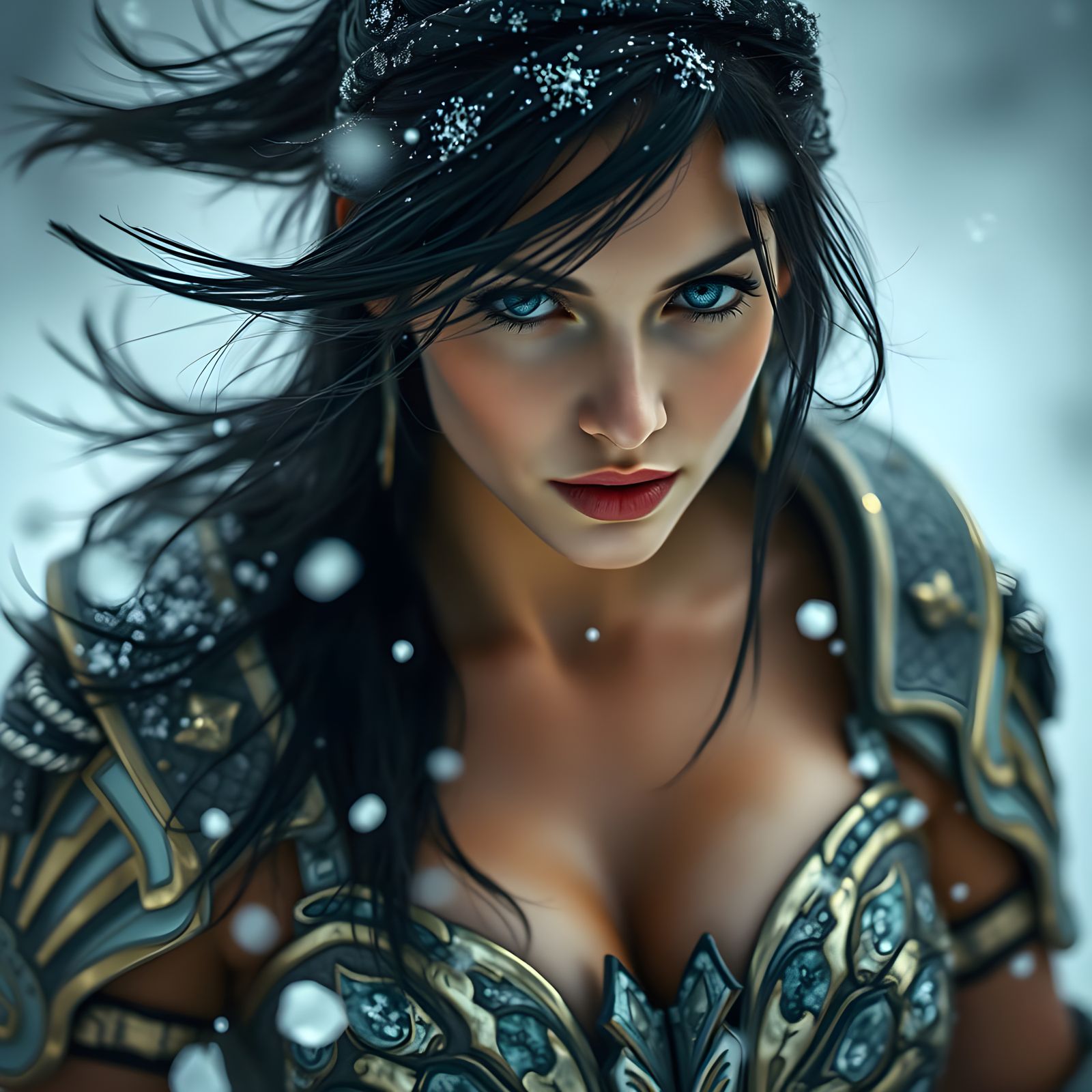 Ethereal Snow Warrior in Cinematic Glory