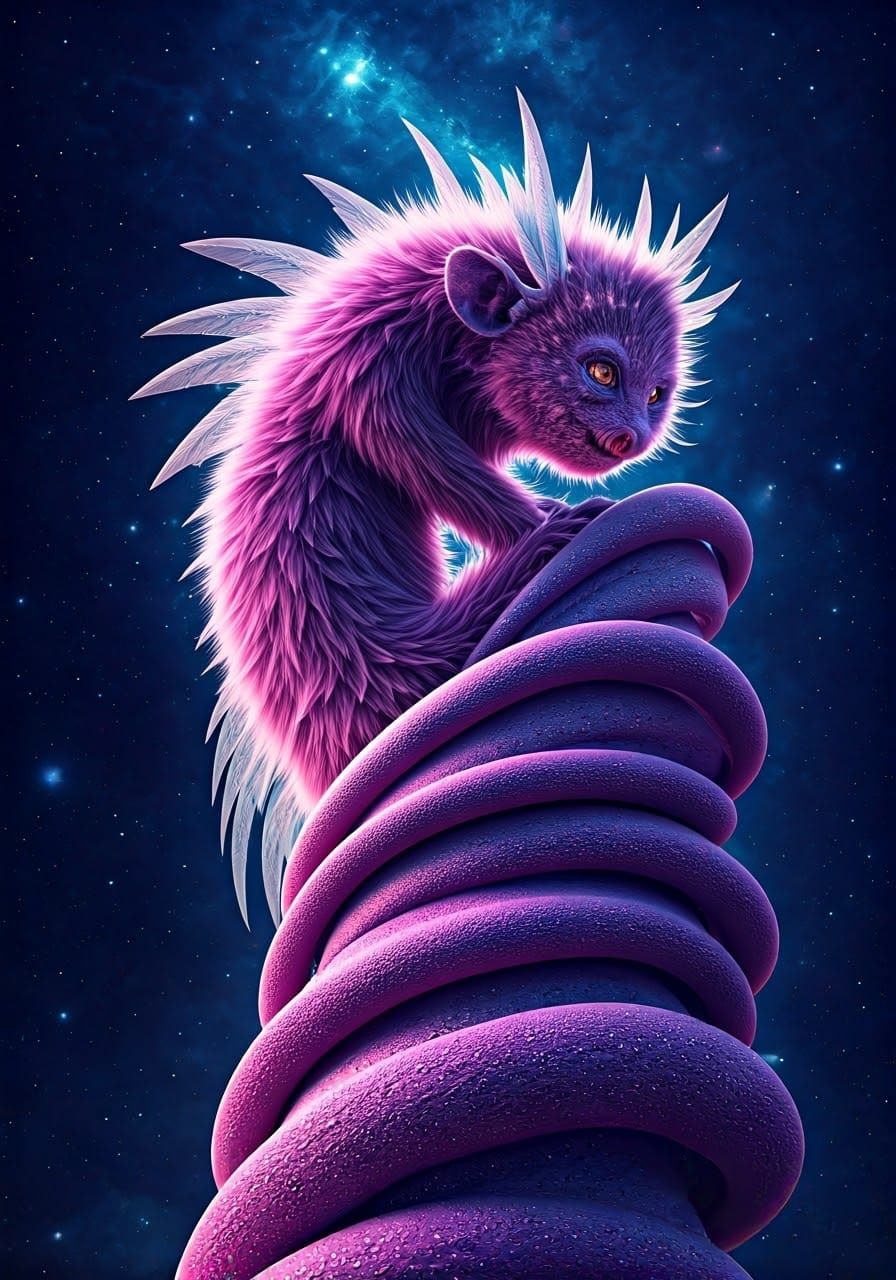 Iridescent Purple Alien in Cosmic Landscape