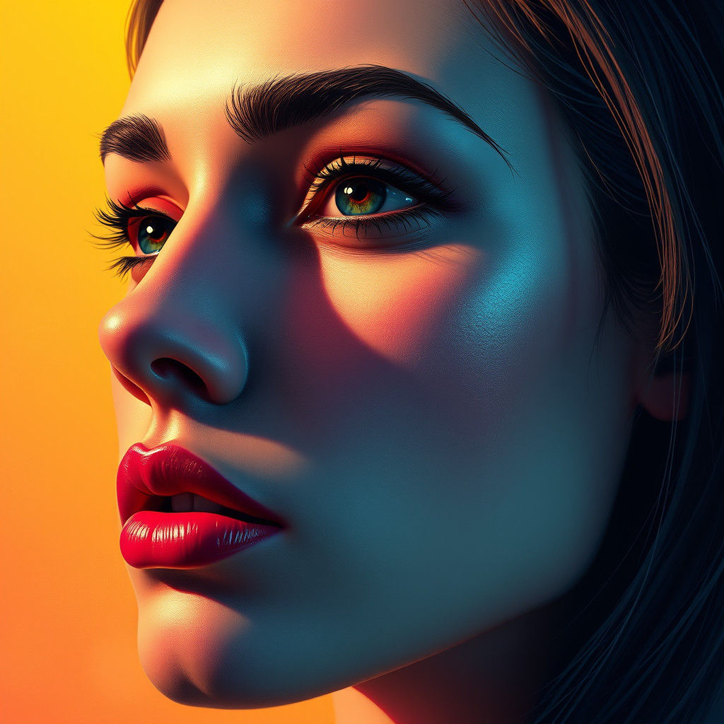 Hyperrealistic Portrait with Vibrant Background in Digital P...