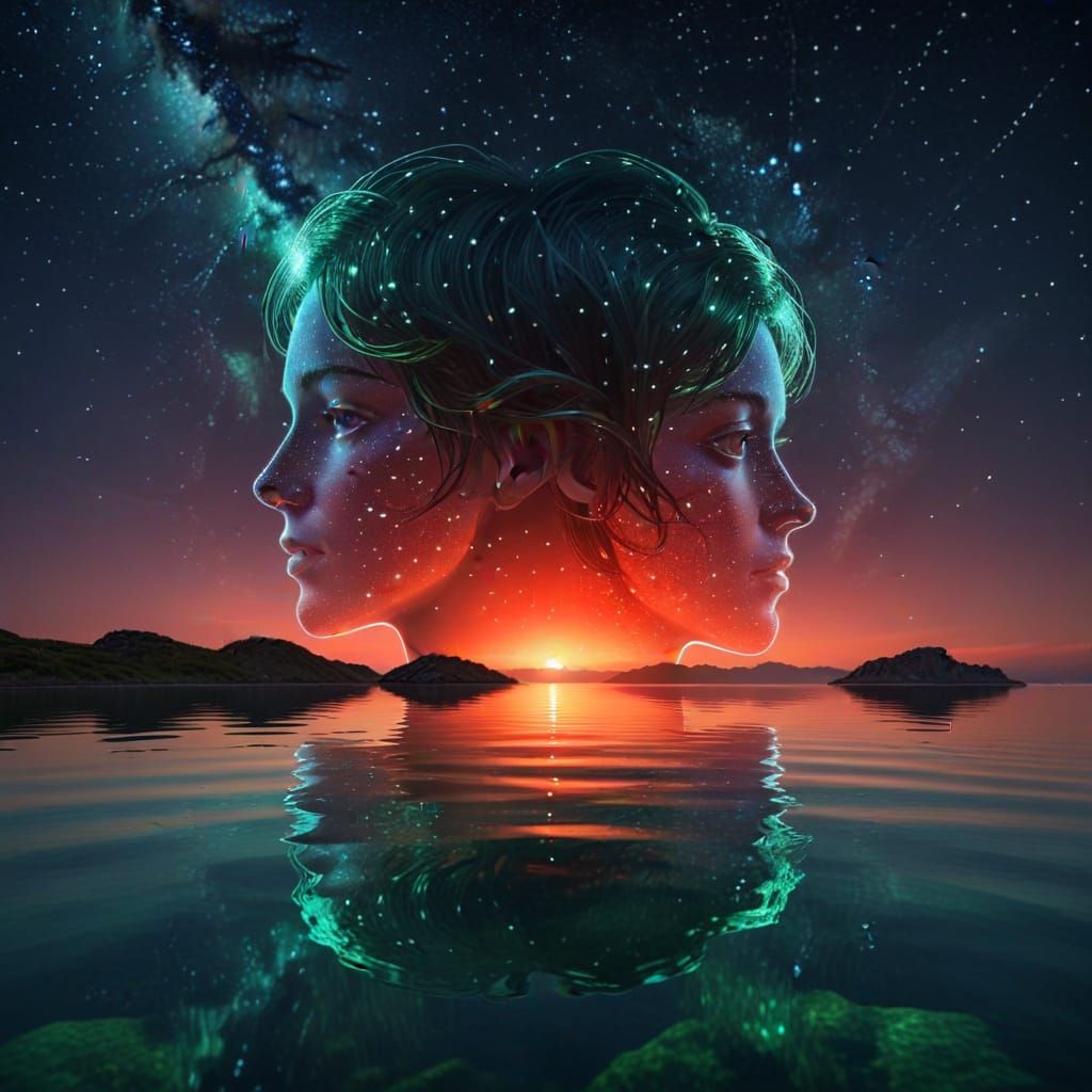 3D Gel Face Silhouette with Starry Sky