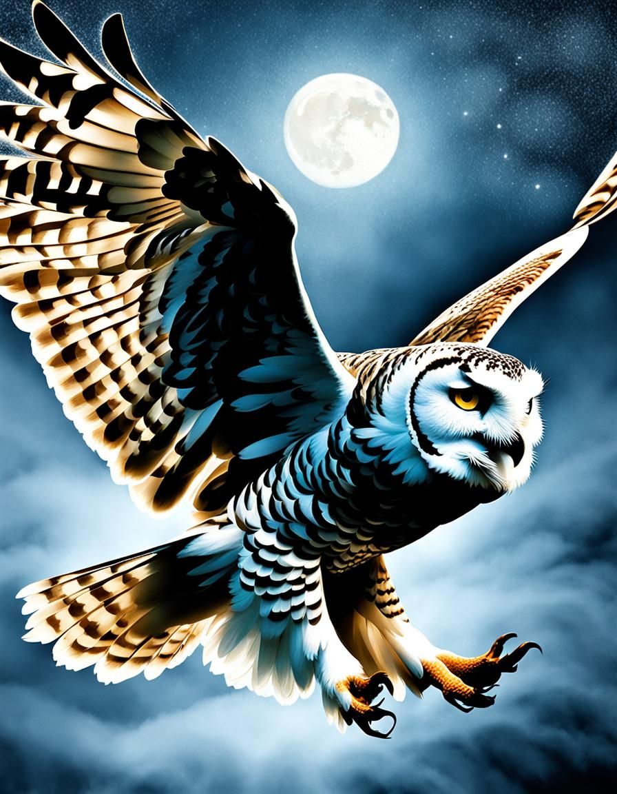 Moonlit Snow Owl in Xray Lithography Style