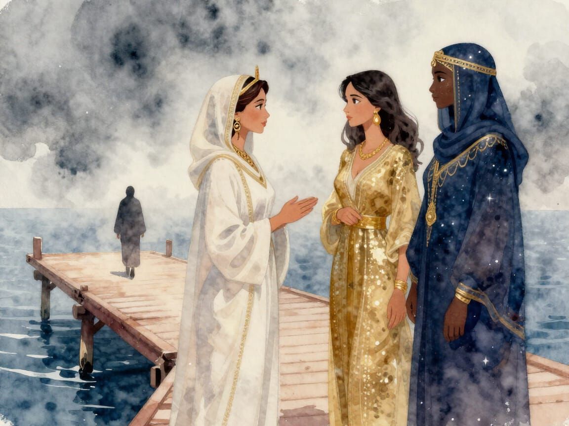 West Asian Queen Greets North African Queen in Foggy Waterco...