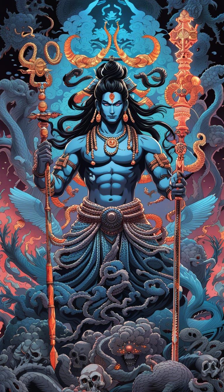 Anime Lord Shiva: Hyperdetailed Hindu God in Neon Sci-Fi Art