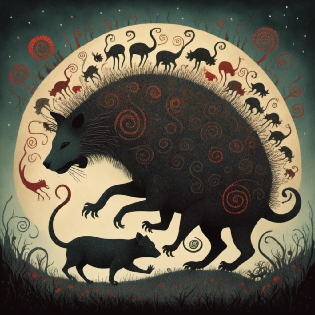 Lion's Epic Battle Against Hyenas in Neo-Futuristic Landscap...