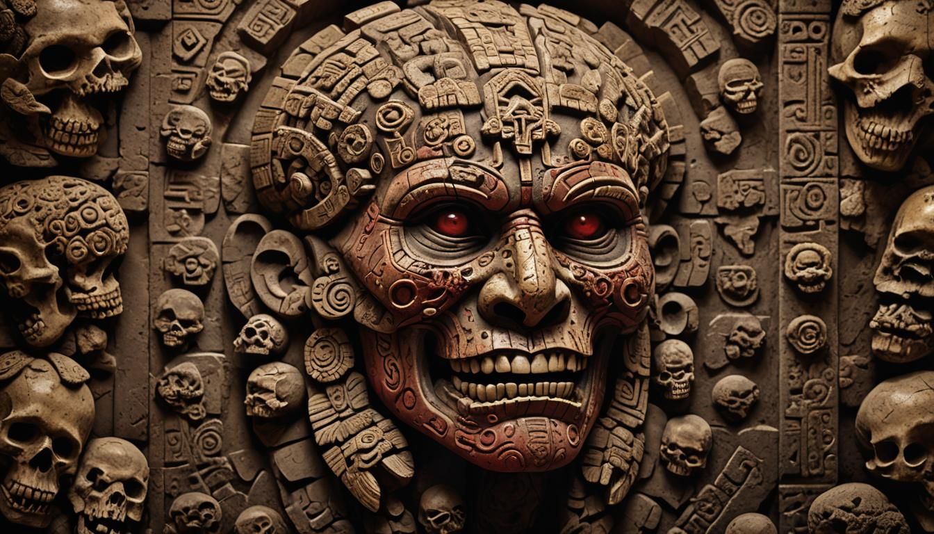 Ancient Aztec Jaguar Carving in Dark Temple
