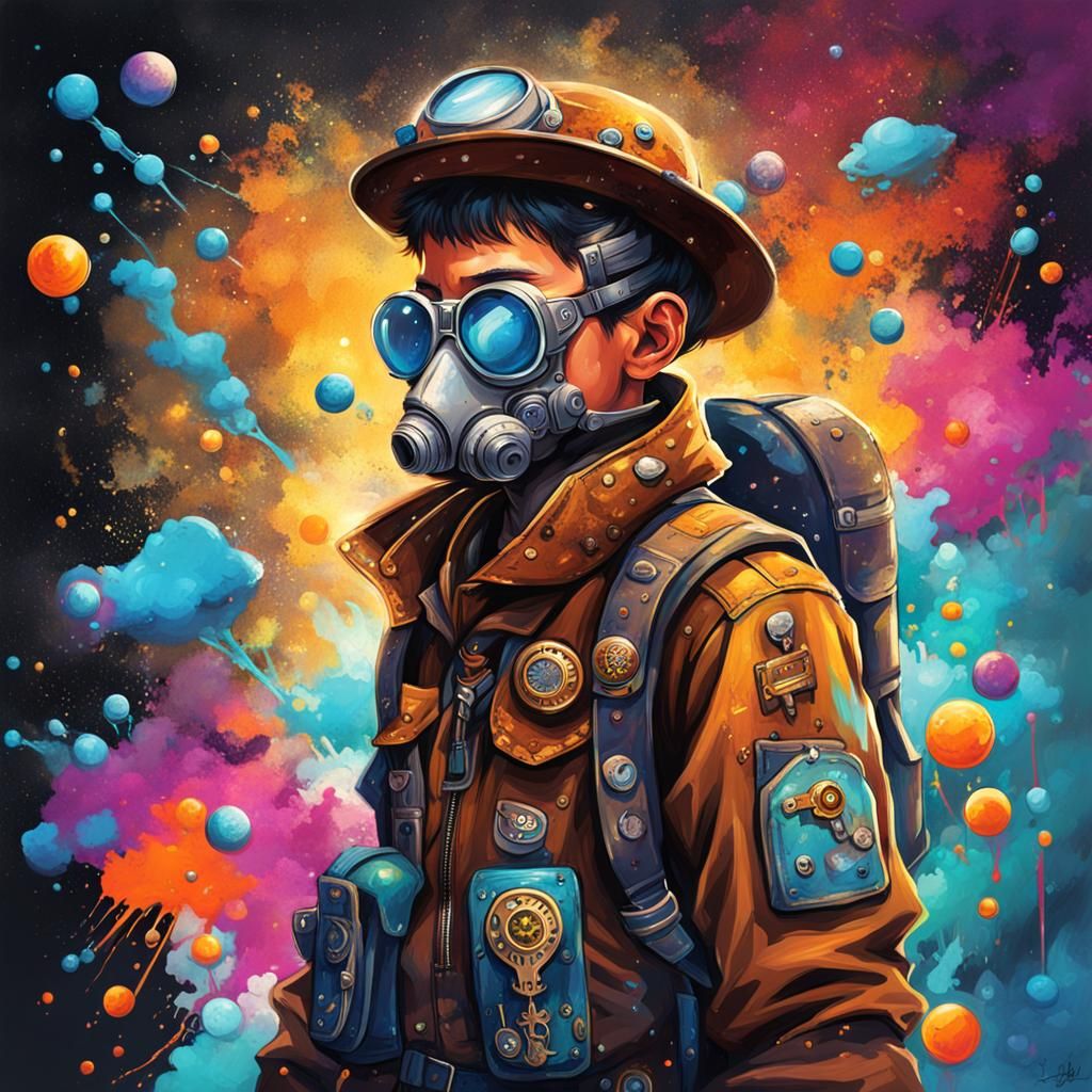Steampunk Space Boy Scout in Vibrant Graffiti Art