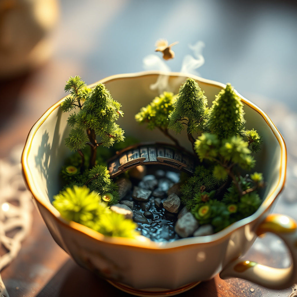 Whimsical Teacup Forest Scene in Stunning Realism