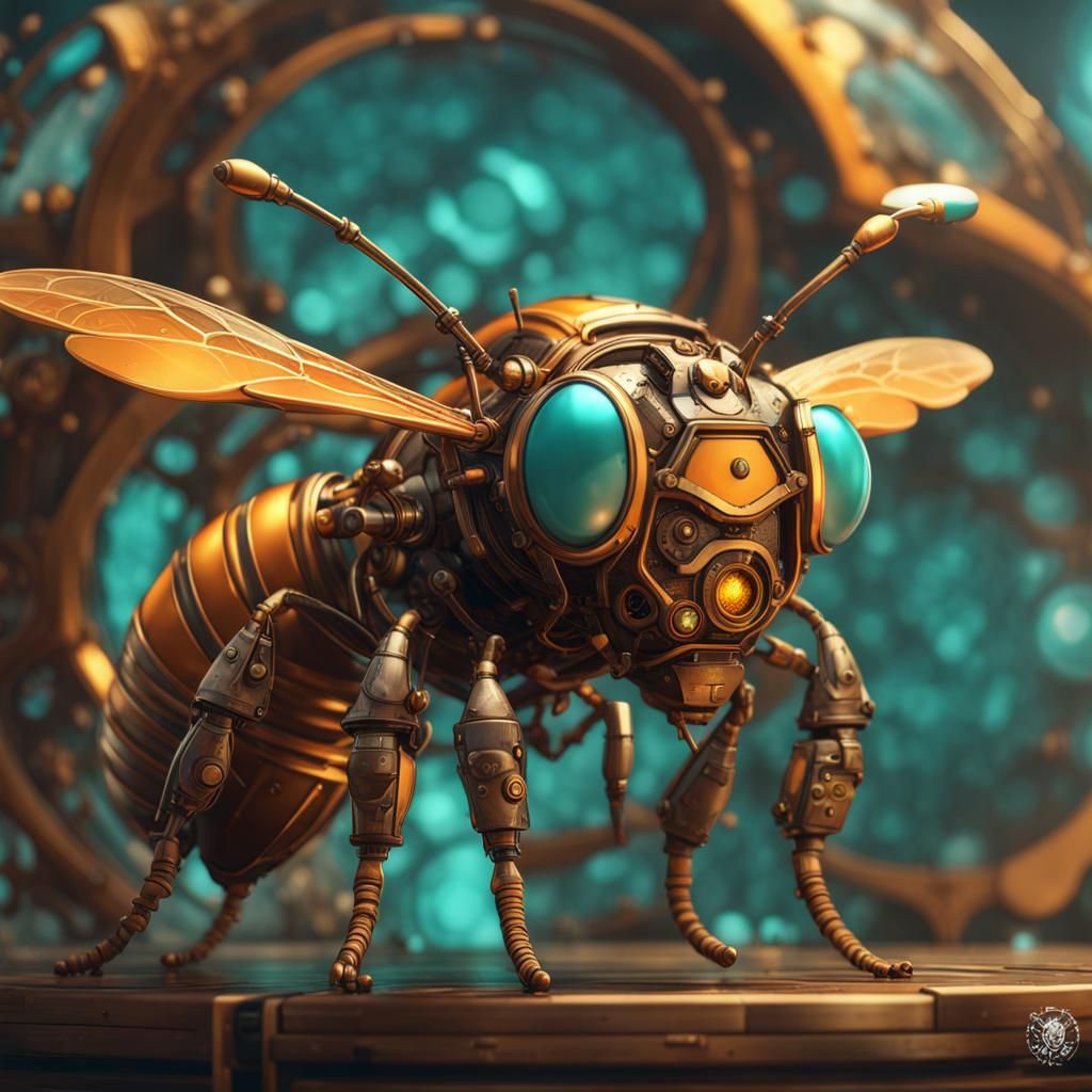 Steampunk Bee Concept Art in Triadic Colors