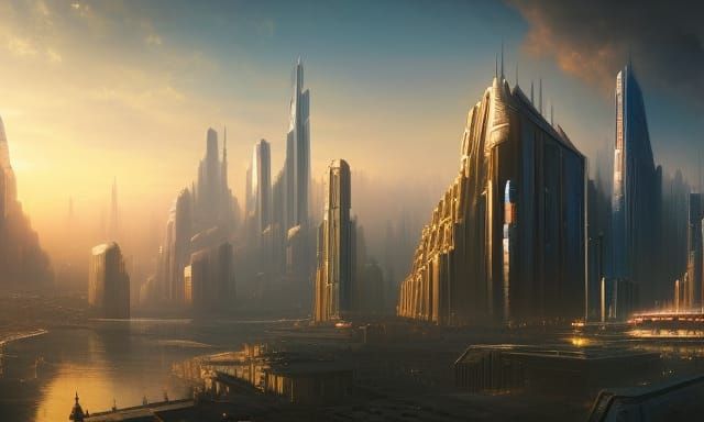 Futuristic Cityscape in Holographic Astral Style