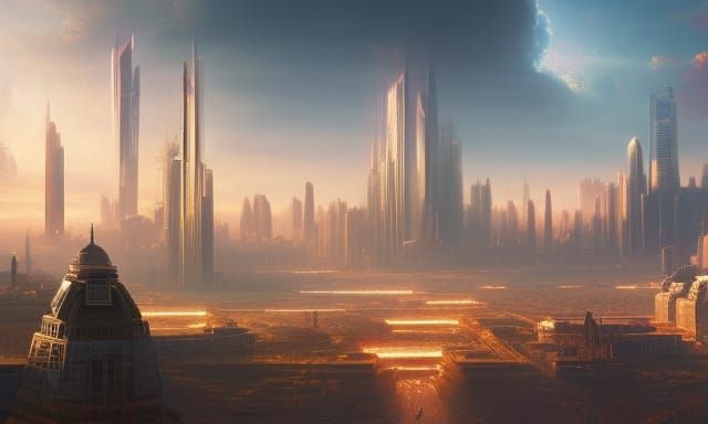 Futuristic Cityscape in Holographic Astral Style