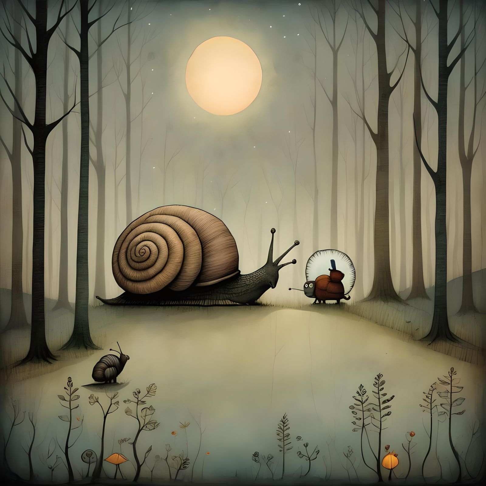 Whimsical Postal Scene in the Style of Maurice Sendak