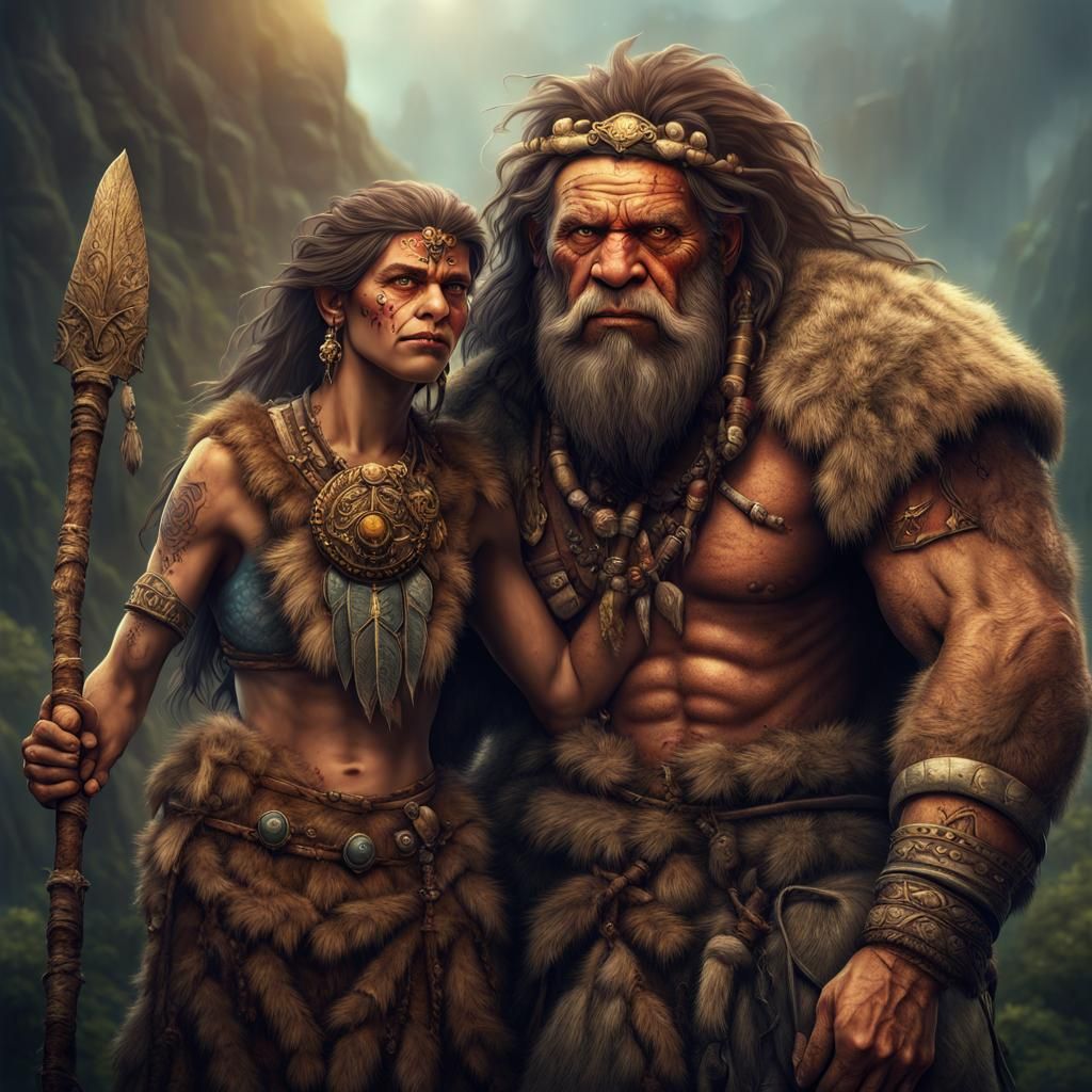 Surreal Stone Age Encounter with Warrior Princess and Cro-ma...