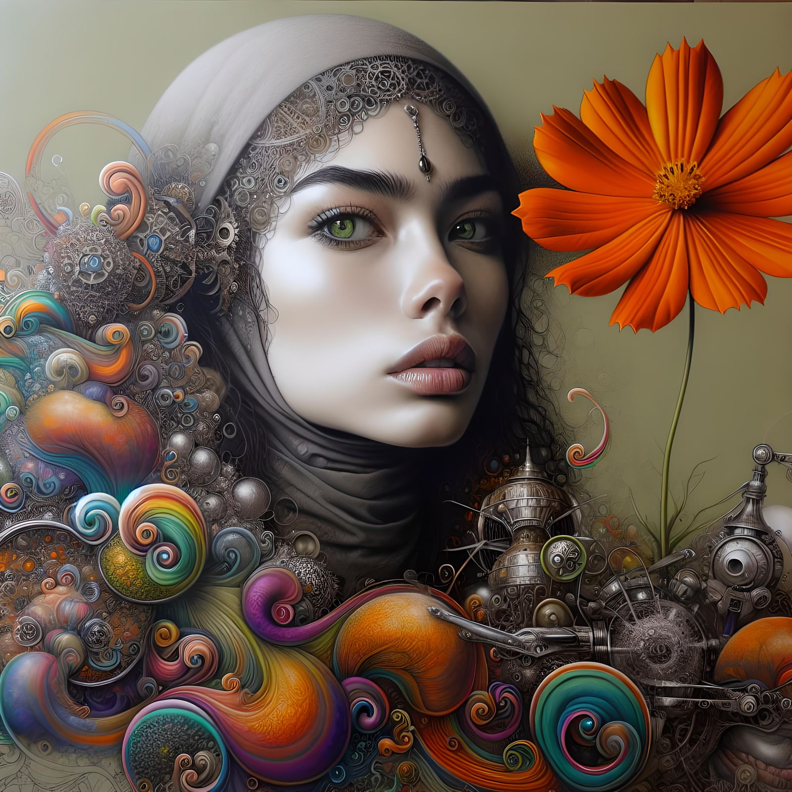 Surrealist Dreamscape with Whimsical Forms and Steampunk Cha...