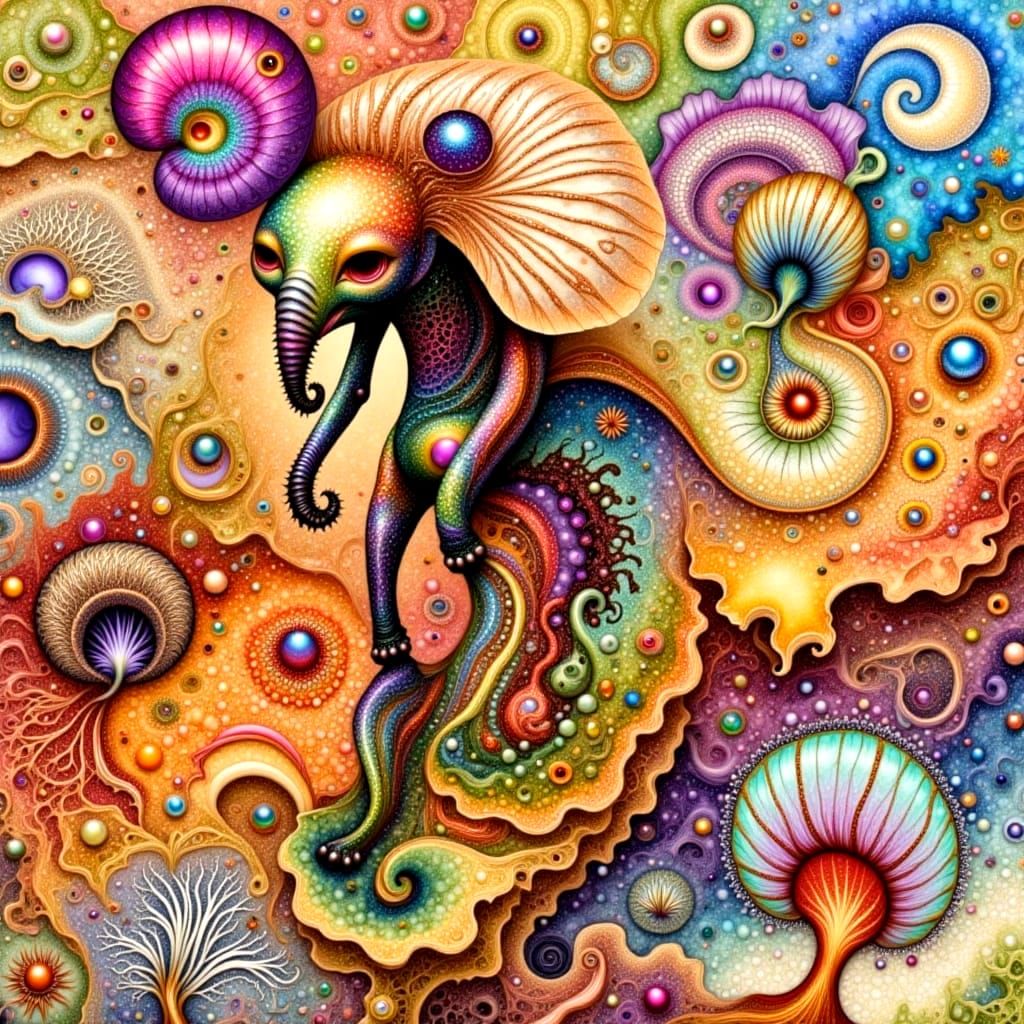 Intricate Elephant Hybrid in Surreal Game World