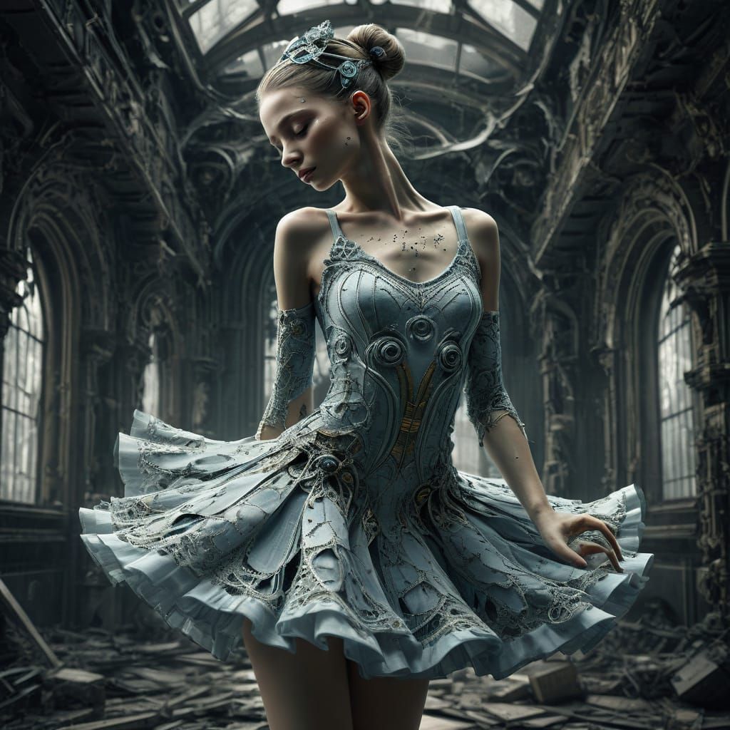 Weeping Android Ballerina Amidst Fractal Desolation