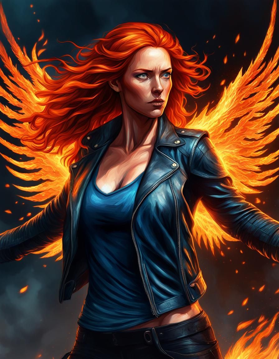 Gorgeous Red-Haired Woman with Fiery Wings
