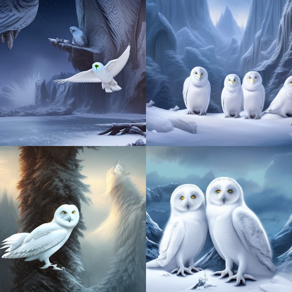 Winter Fantasy Owls Emerge from Frosted Snow