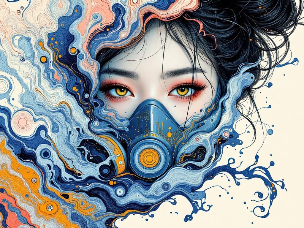 Future Goddess in Suminagashi Marbling Style