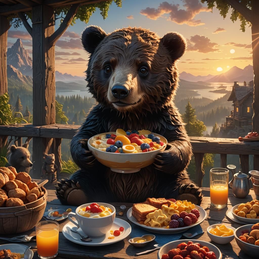 Fantastical Sunrise Breakfast Scene in Detailed Matte Painti...