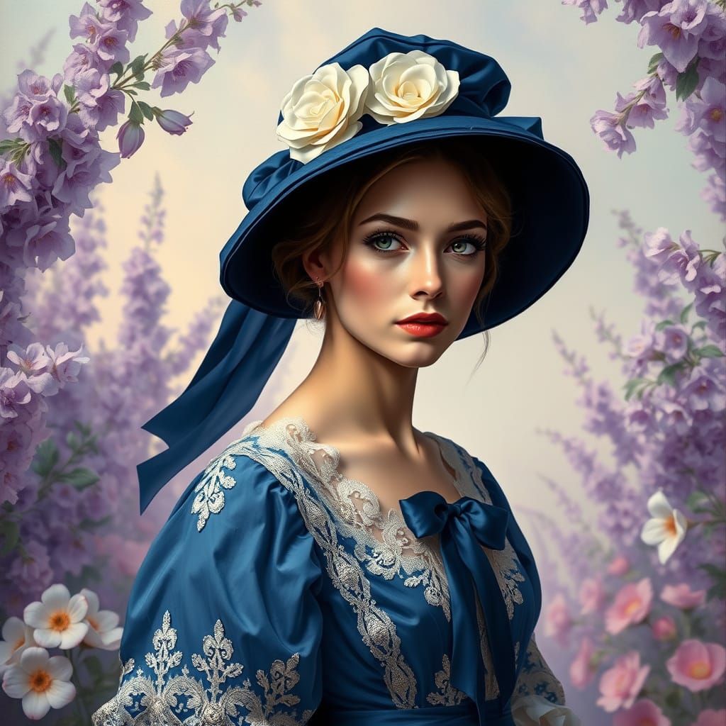 Noblewoman in Rococo Gown, as Oil Painting