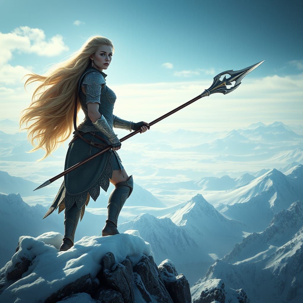 Valkyrie Warrior on Snowy Mountain Peak