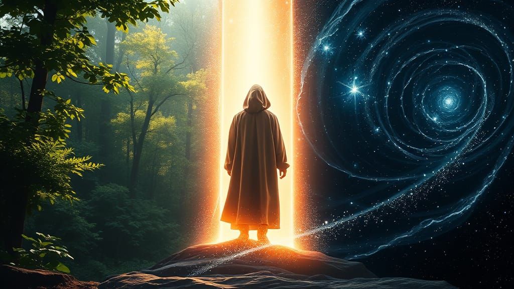 Ethereal Figure Bridges Two Realms