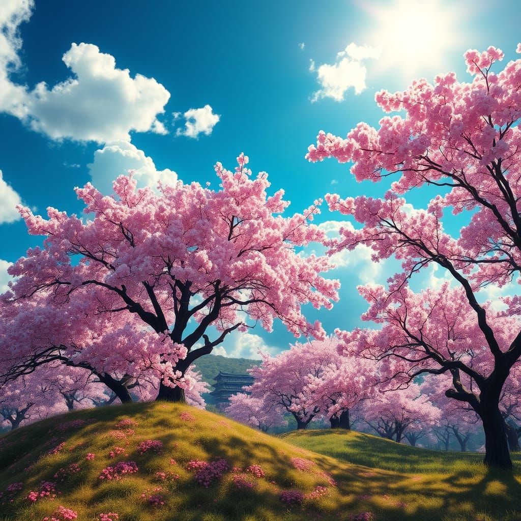Surreal Cherry Blossom Paradise in Vibrant Detail