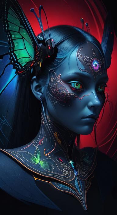Meticulous portrait of cosmic "blended butterfly_robot" :: d...