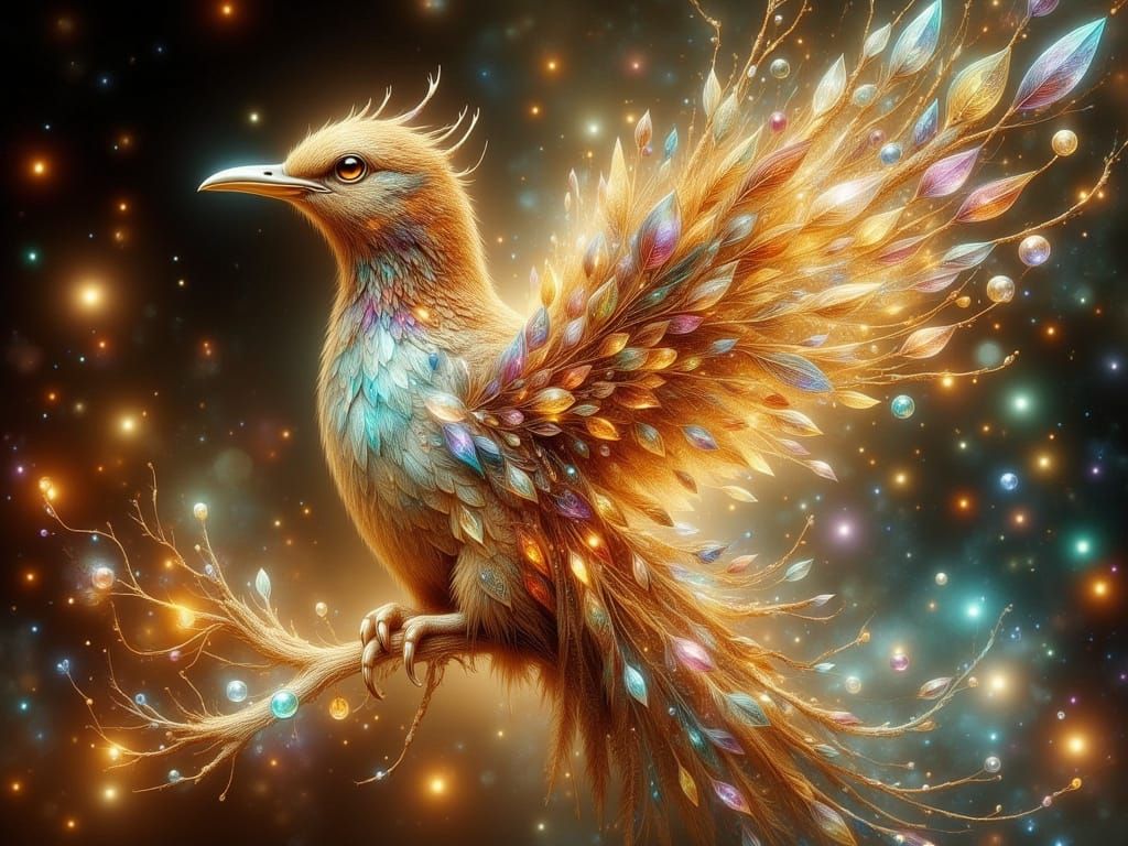 Enchanted Golden Bird in a Radiant Aura