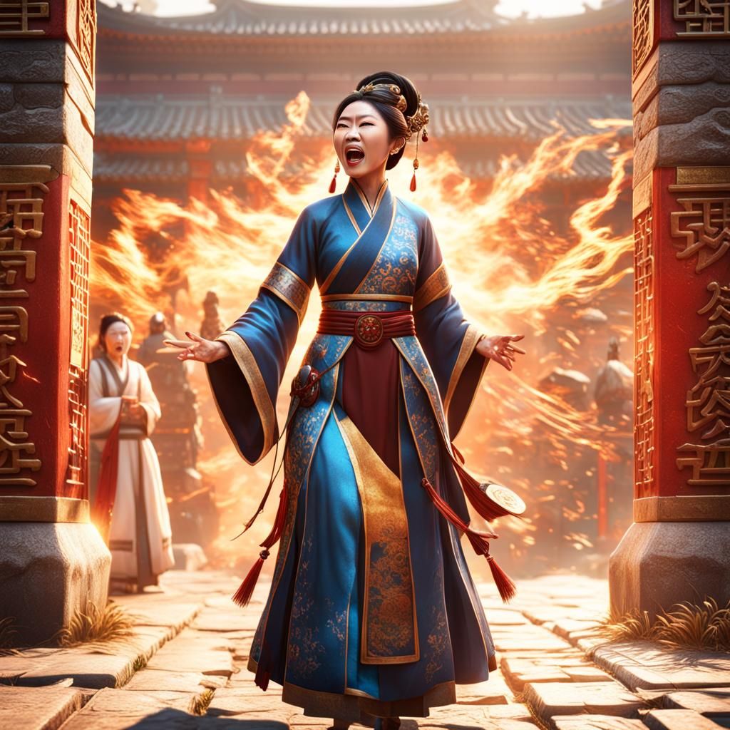 Vibrant Traditional Chinese Beauty in a Fantastical Landscap...