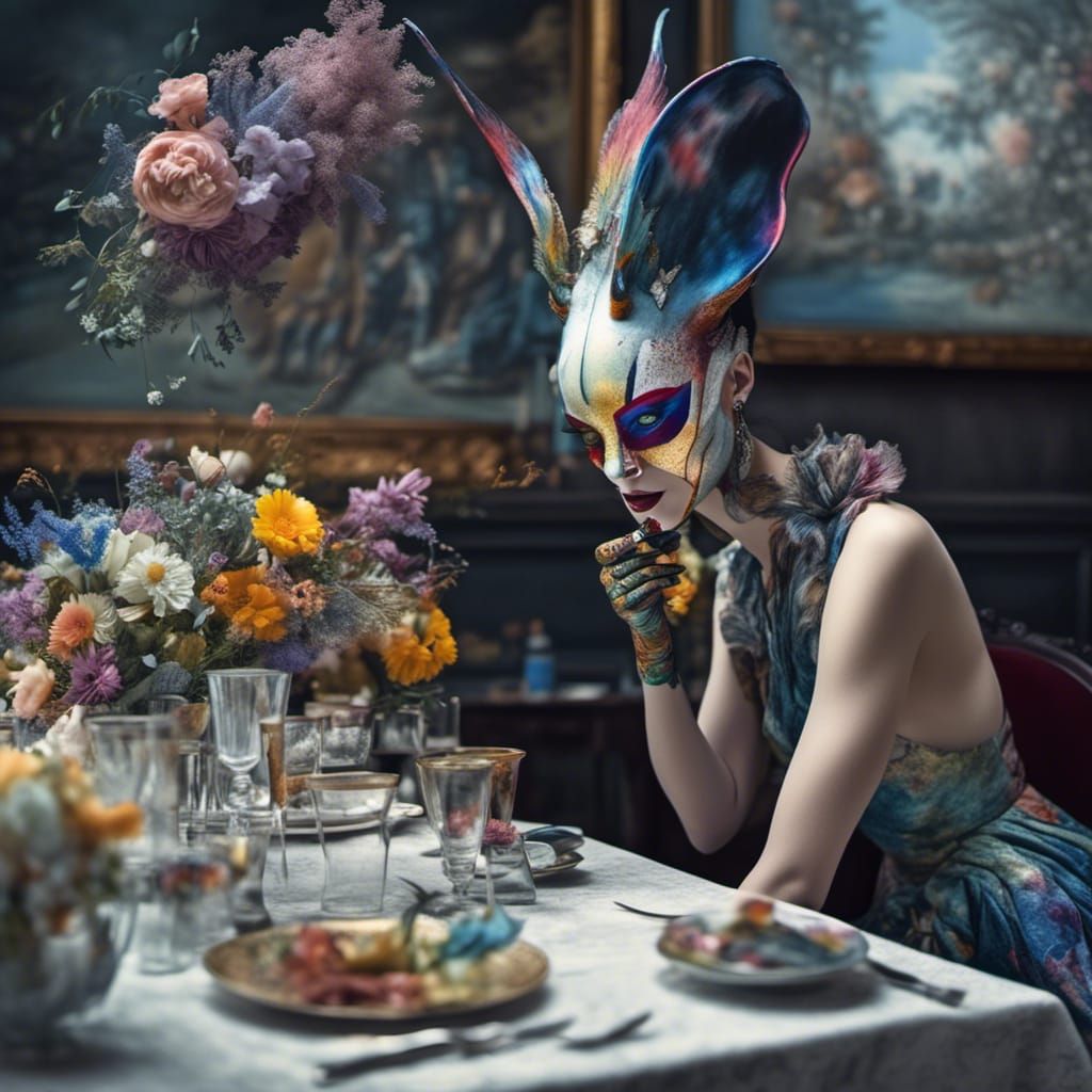 Alien at Table: Polychromatic Abstract Matte Painting