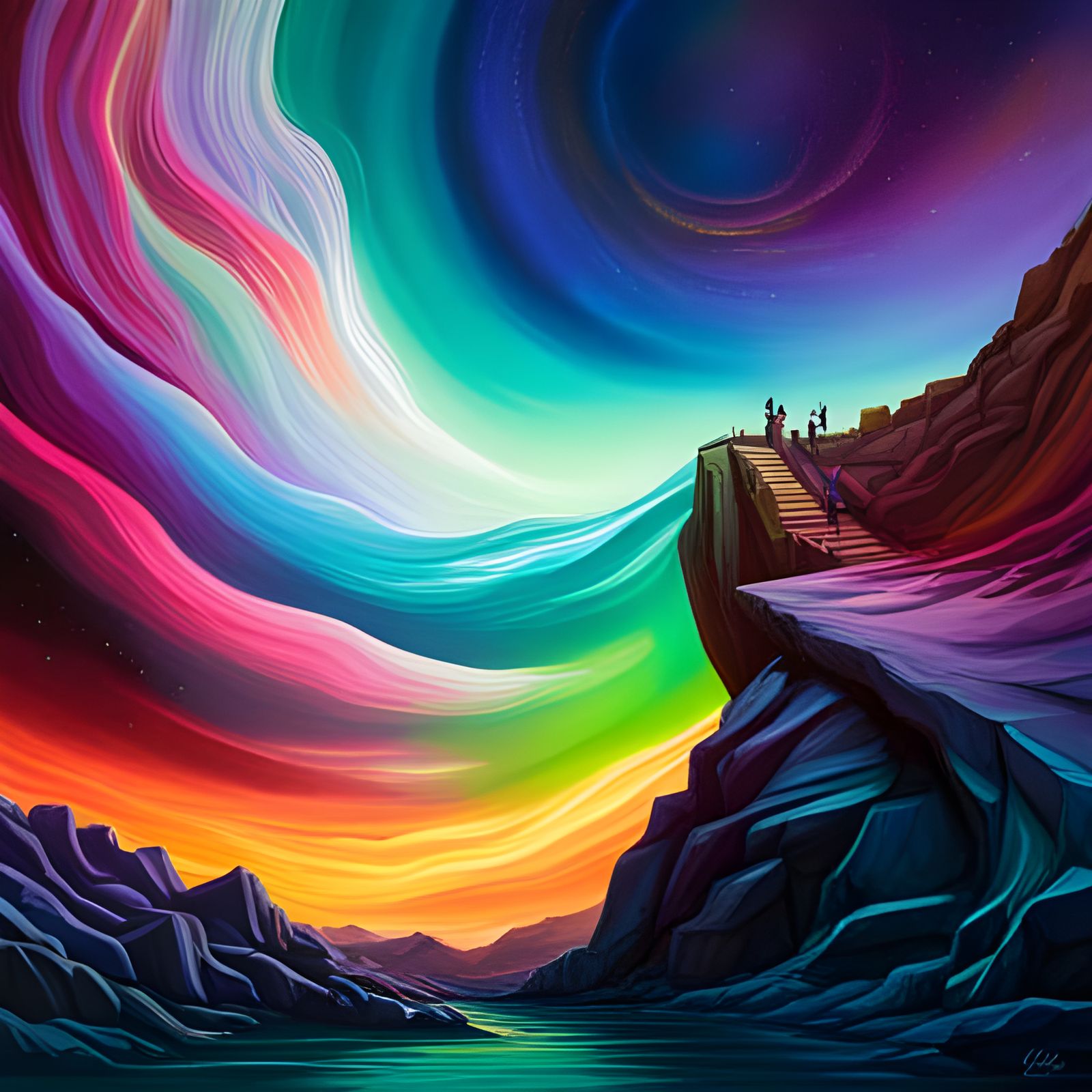 Vibrant Aurora Borealis in Whimsical Graffiti Art Style