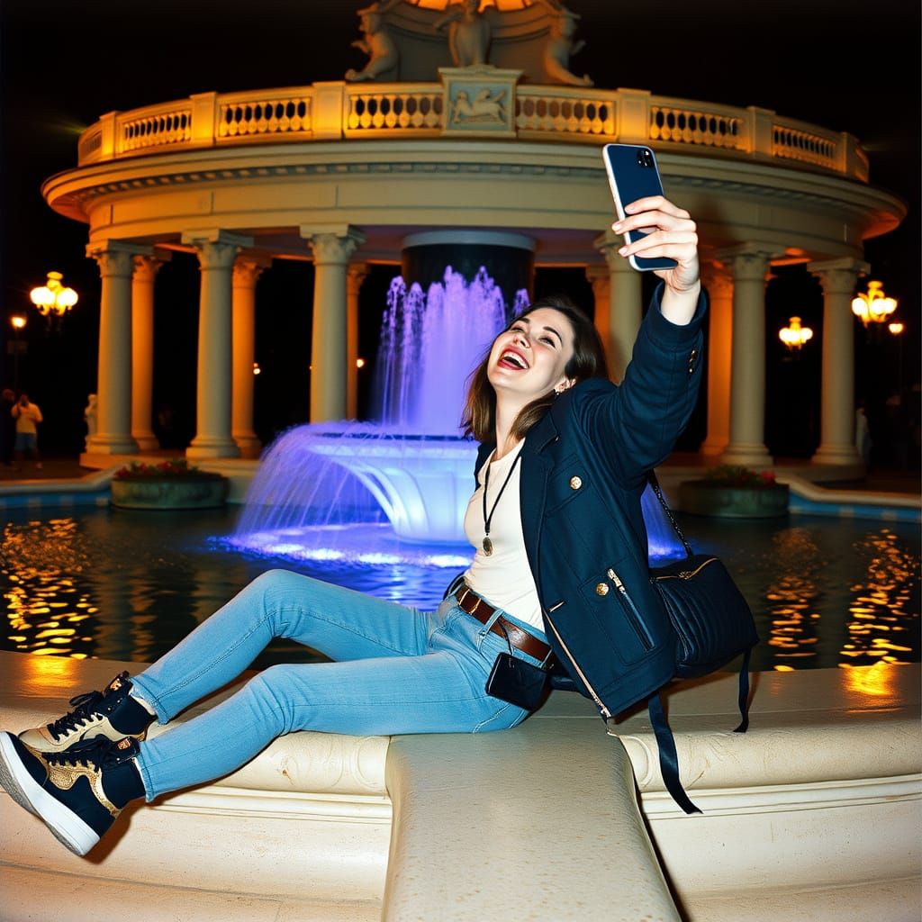 Model Takes Selfie at Bethesda Fountain, Central Park