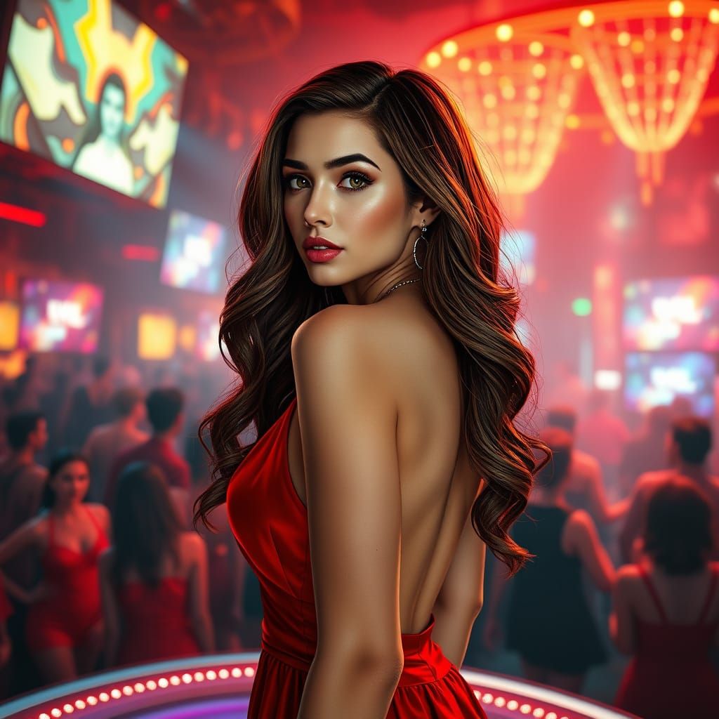 Digital Artwork of Confident Woman in Nightclub Scene