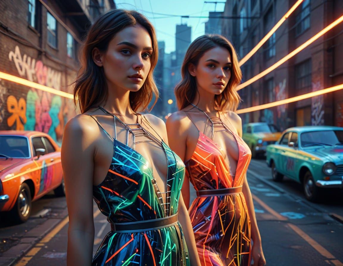 Vibrant Urban Dreamscape in Neon-Lit Graffiti Style