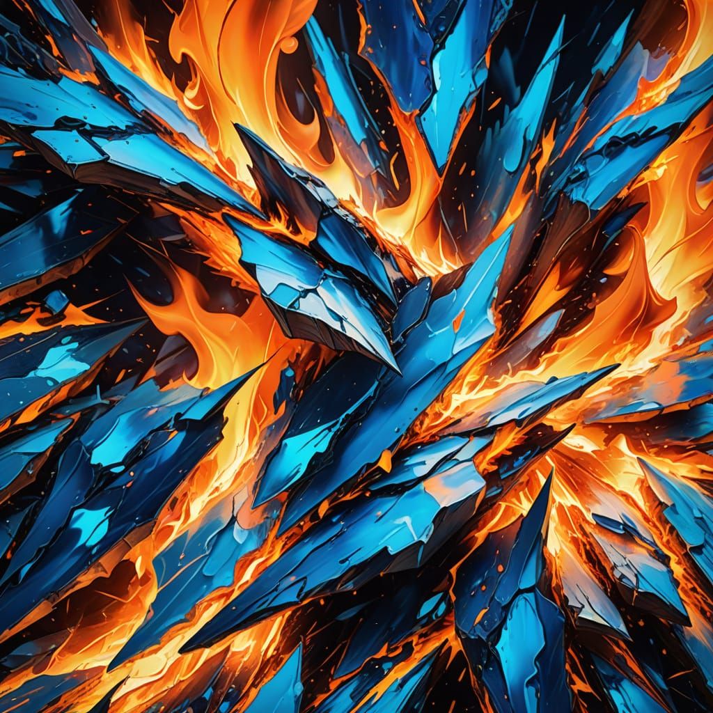 Abstract Fire and Ice Digital Painting in 3D
