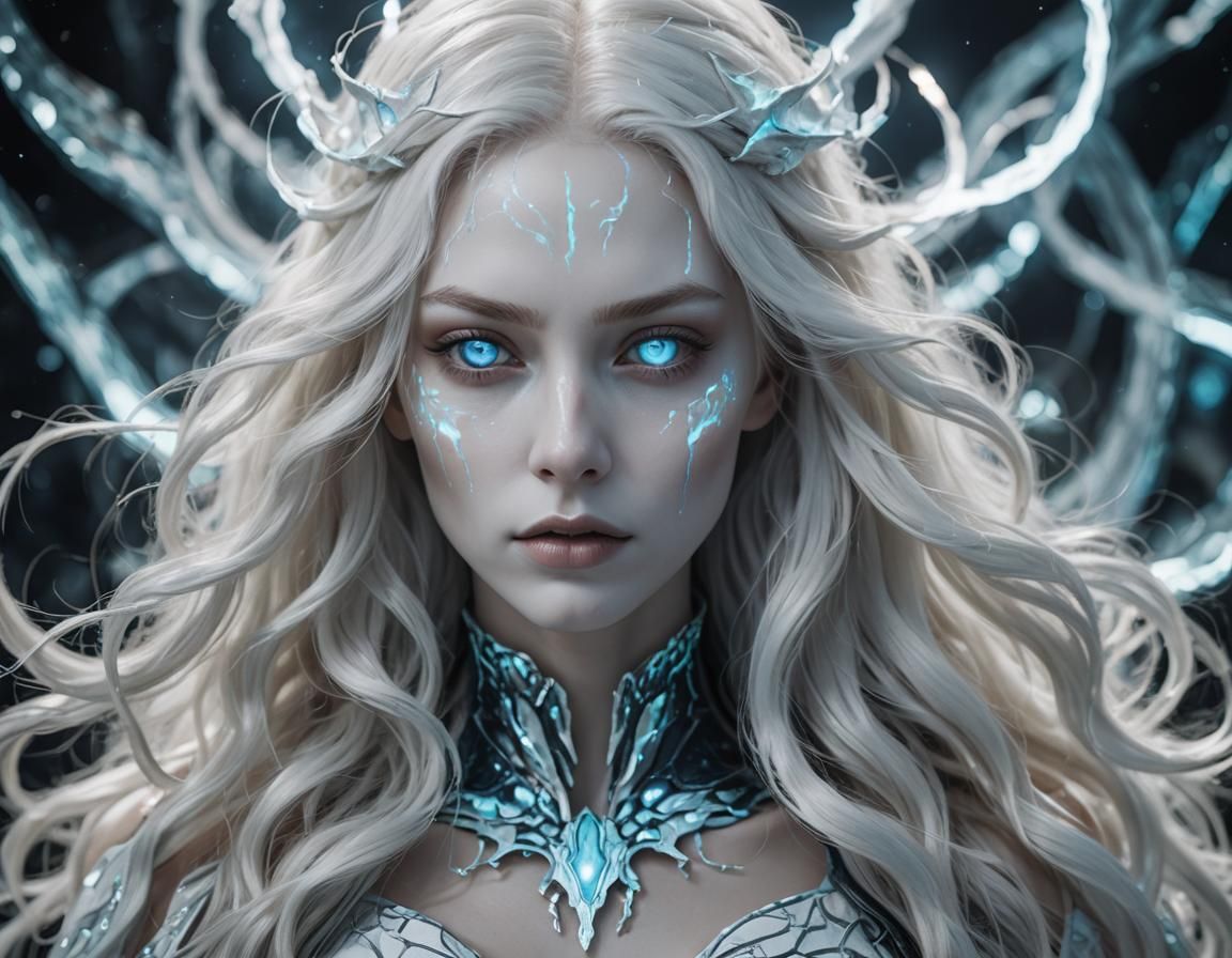 Ethereal Goddess of Beauty and Evil in Vibrant Bioluminescen...