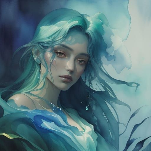 Ethereal Portrait in Abstract Watercolor Style