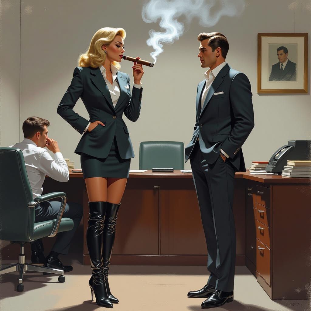 Astrid Allegrah Smoking Cigar, Noir Illustration Style